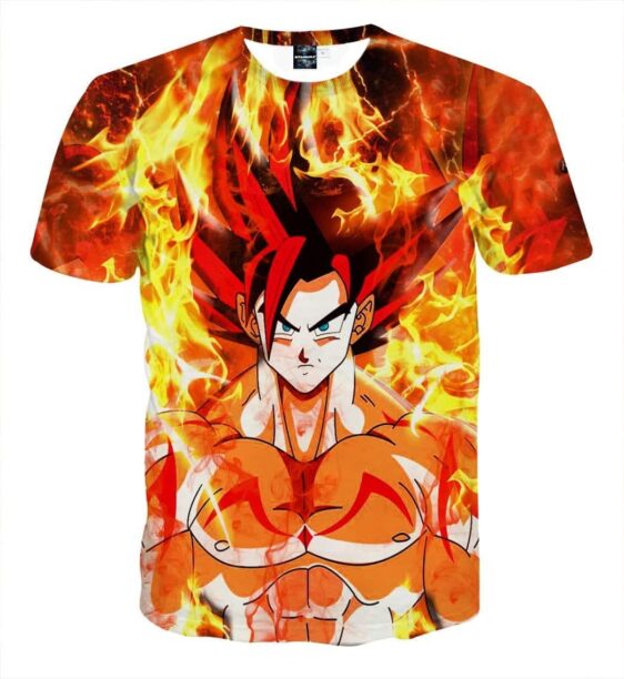 T-Shirt Dragon Ball "Goku en Super Saiyan Rose avec Art Fan en Flamme"