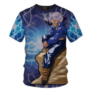 T-Shirt bleu Dragon Ball Z "Le Légendaire Trunks sur un Rocher"