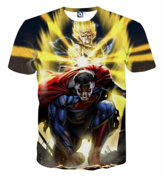 T-Shirt épique DBZ "Majin Vegeta en Super Saiyan Jaune – Bataille Épique à la Superman"