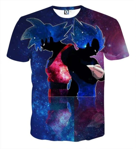 T-Shirt de base "Vegeta et Goku en Super Saiyan – Guerriers avec Fond Galactique" DBZ
