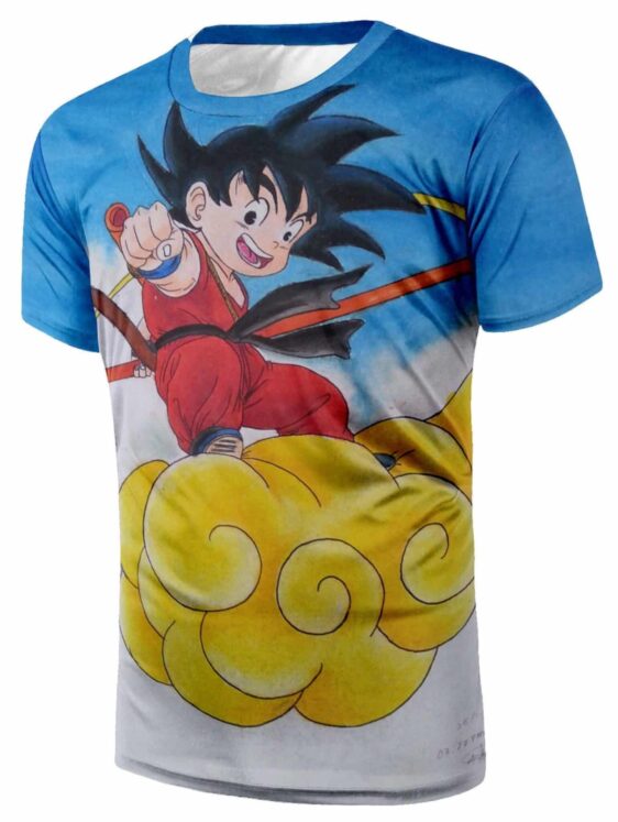 T-Shirt simple et mignon "Kid Goku en Train de Voler sur le Nuage Nimbus" Dragon Ball
