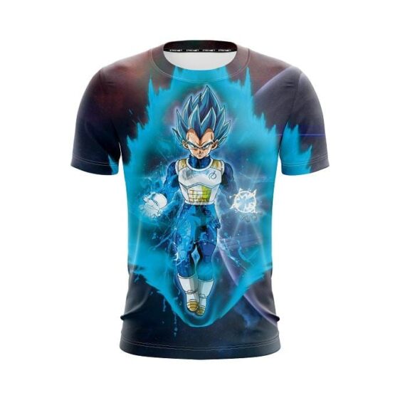 T-Shirt Dragon Ball Z "Vegeta en Forme de Dieu avec Cheveux Bleus et Aura"