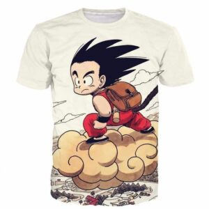 T-shirt Beige Vintage DBZ avec Kid Goku Volant sur le Nuage Nimbus