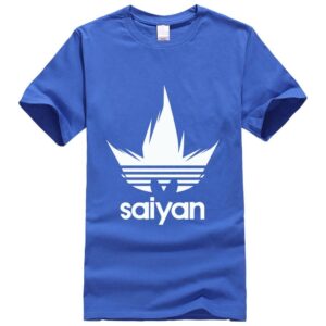 T-Shirt bleu foncé DBZ "Saiyan Blanc – Parodie d'Adidas"