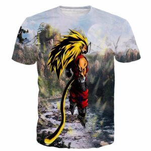 T-Shirt graphique "Goku en Super Saiyan 3 près d'une Rivière et Montagne"