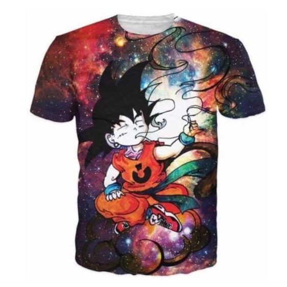 T-Shirt 3D dope "Kid Goku fumant dans l'Espace Galactique"