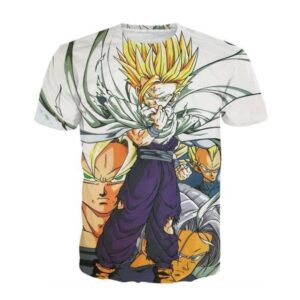T-Shirt "Teen Gohan en Super Saiyan avec Goku, Vegeta et Trunks – Style Super" Dragon Ball