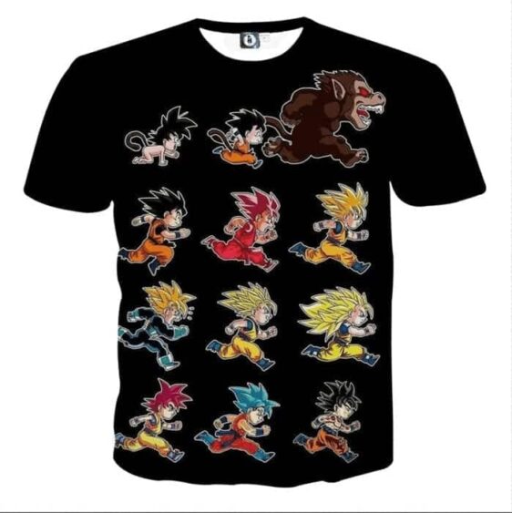 T-Shirt "Son Goku en Toutes Ses Formes – Transformations de l'Anime Dragon Ball"